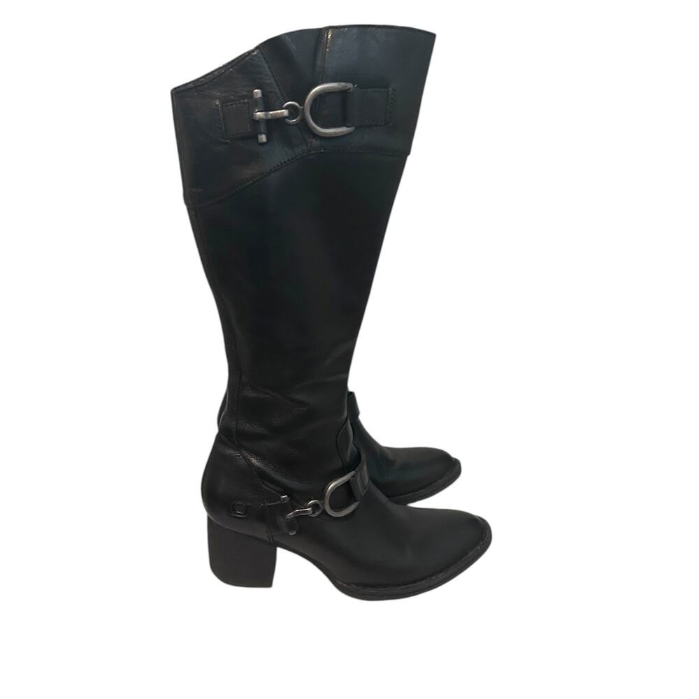 Born Leather Riding Boots Harness Buckle Tall Knee High Black 5.5